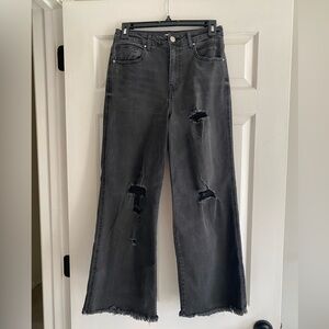 Forever 21 Wide Straight-leg Distressed Black Jeans Size 28